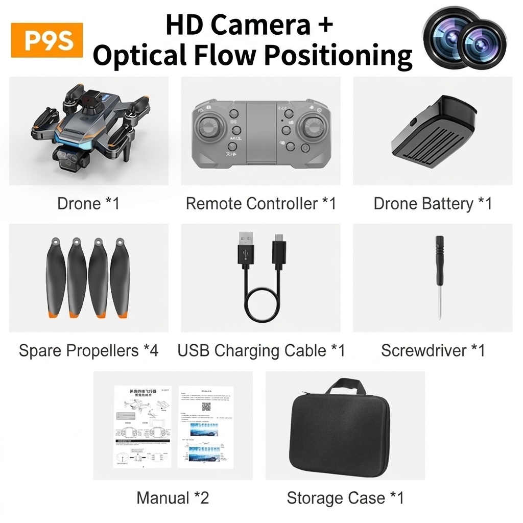 P9S Brushless Drone with 4K HD Camera, 360° Laser Obstacle Avoidance, Optical Flow Hovering, Foldable RC Quadcopter