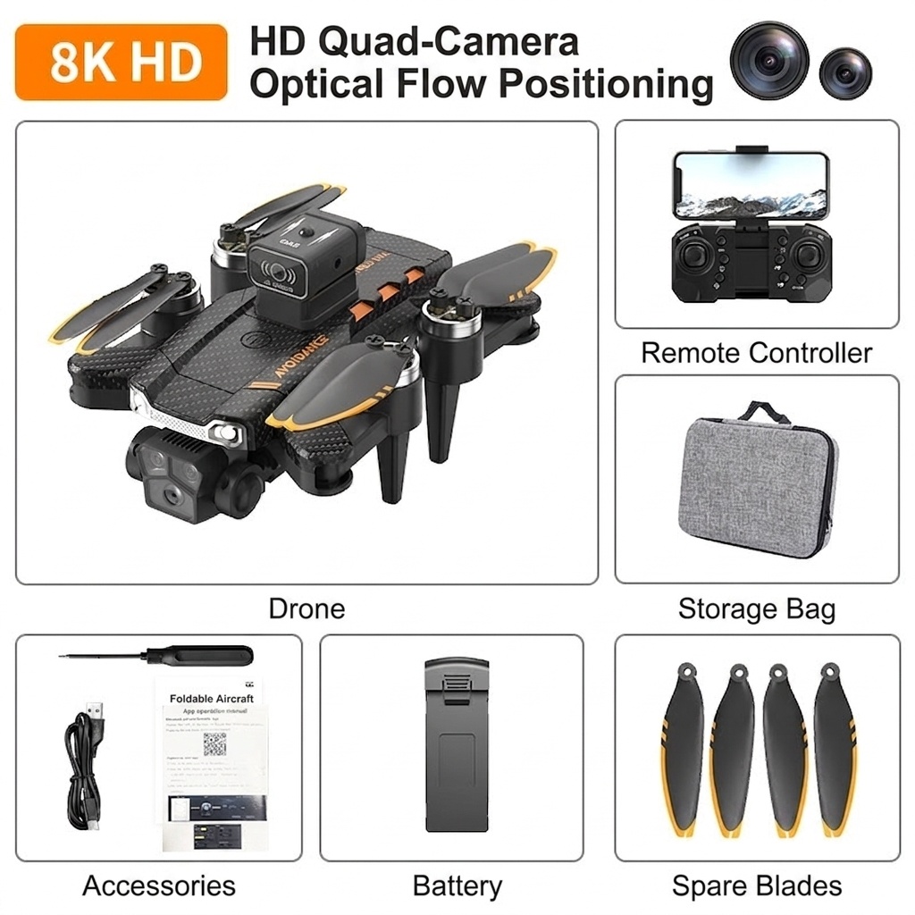 JS22 PRO 8K HD Drone with 360° Obstacle Avoidance, Optical Flow Positioning, Brushless Motor, Foldable RC Quadcopter