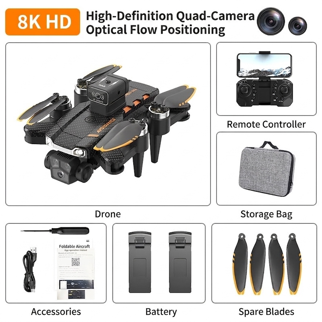 JS22 PRO 8K HD Drone with 360° Obstacle Avoidance, Optical Flow Positioning, Brushless Motor, Foldable RC Quadcopter