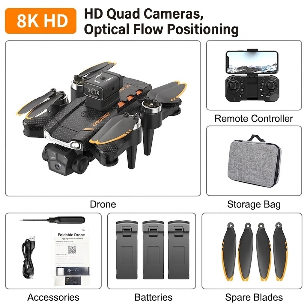 JS22 PRO 8K HD Drone with 360° Obstacle Avoidance, Optical Flow Positioning, Brushless Motor, Foldable RC Quadcopter