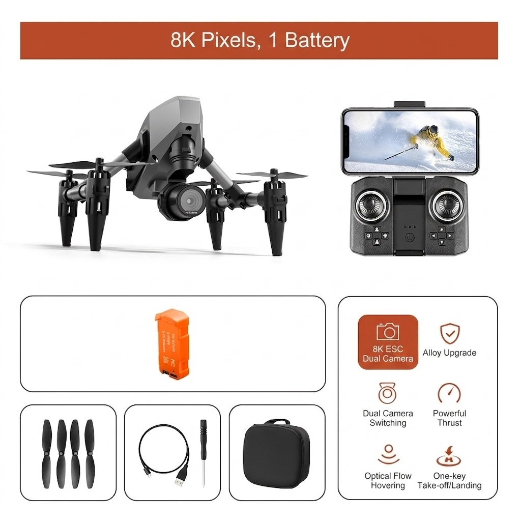 XD1 PRO Drone with 4K/6K/8K High-Resolution Camera, Advanced Optical Flow Positioning, Durable Alloy Body RC Quadcopter