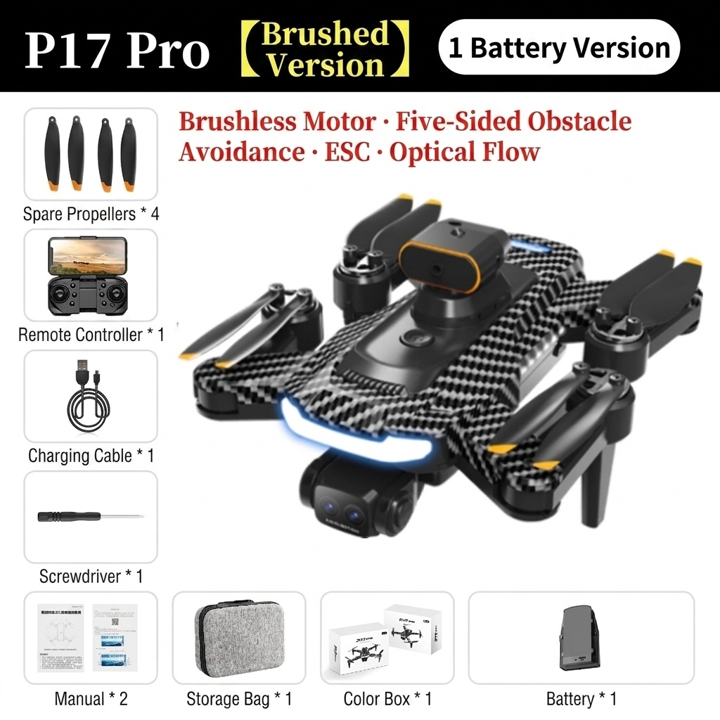 P17 Pro GPS Brushless Drone with 4K Camera, 540° Obstacle Avoidance, Optical Flow Positioning, Foldable RC Quadcopter