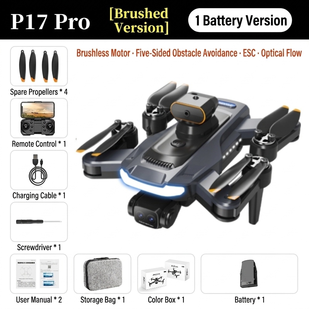 P17 Pro GPS Brushless Drone with 4K Camera, 540° Obstacle Avoidance, Optical Flow Positioning, Foldable RC Quadcopter