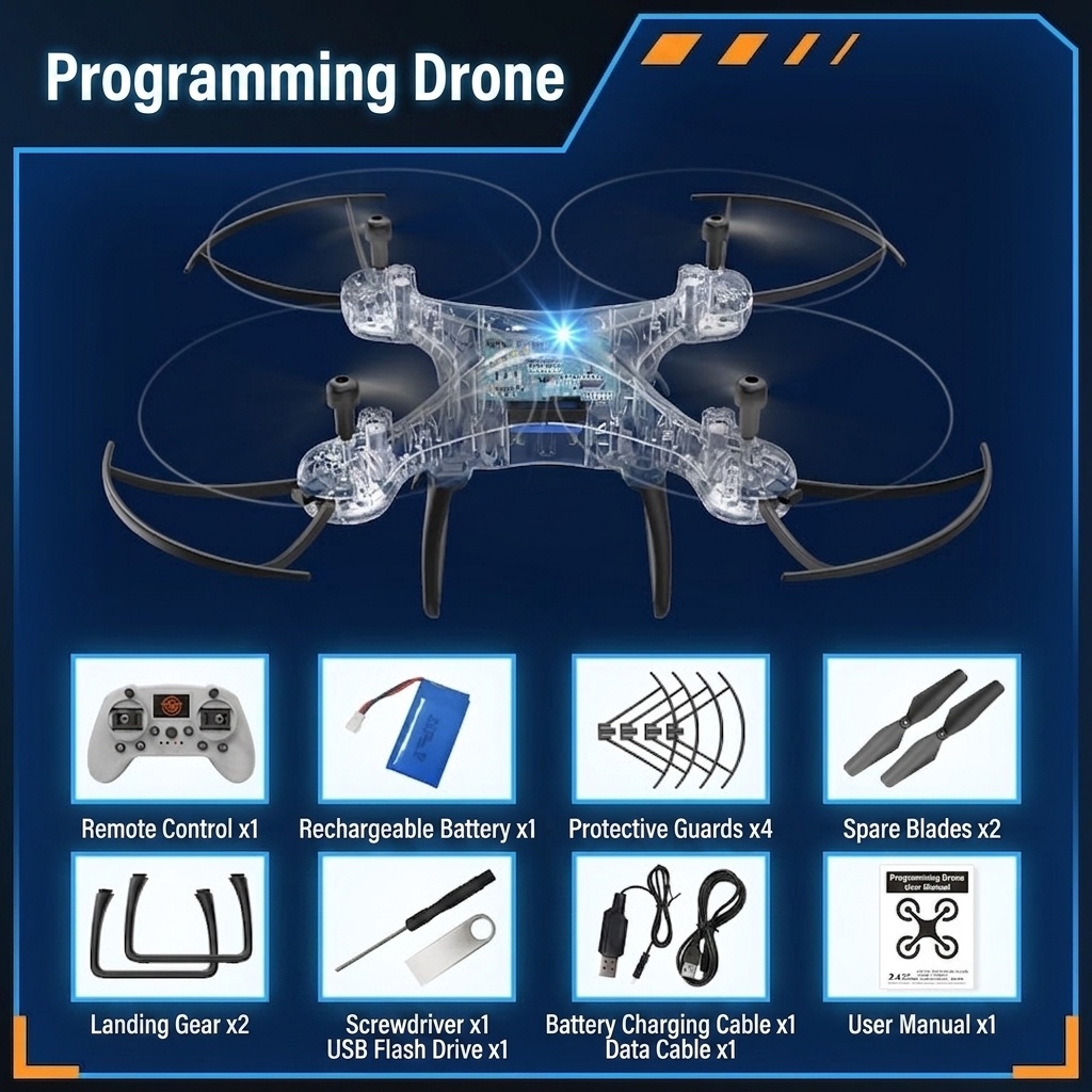 S1 Programming Drone, Educational RC Quadcopter for Kids, Block-Based Coding, Stable Flight, Aerial Stunts