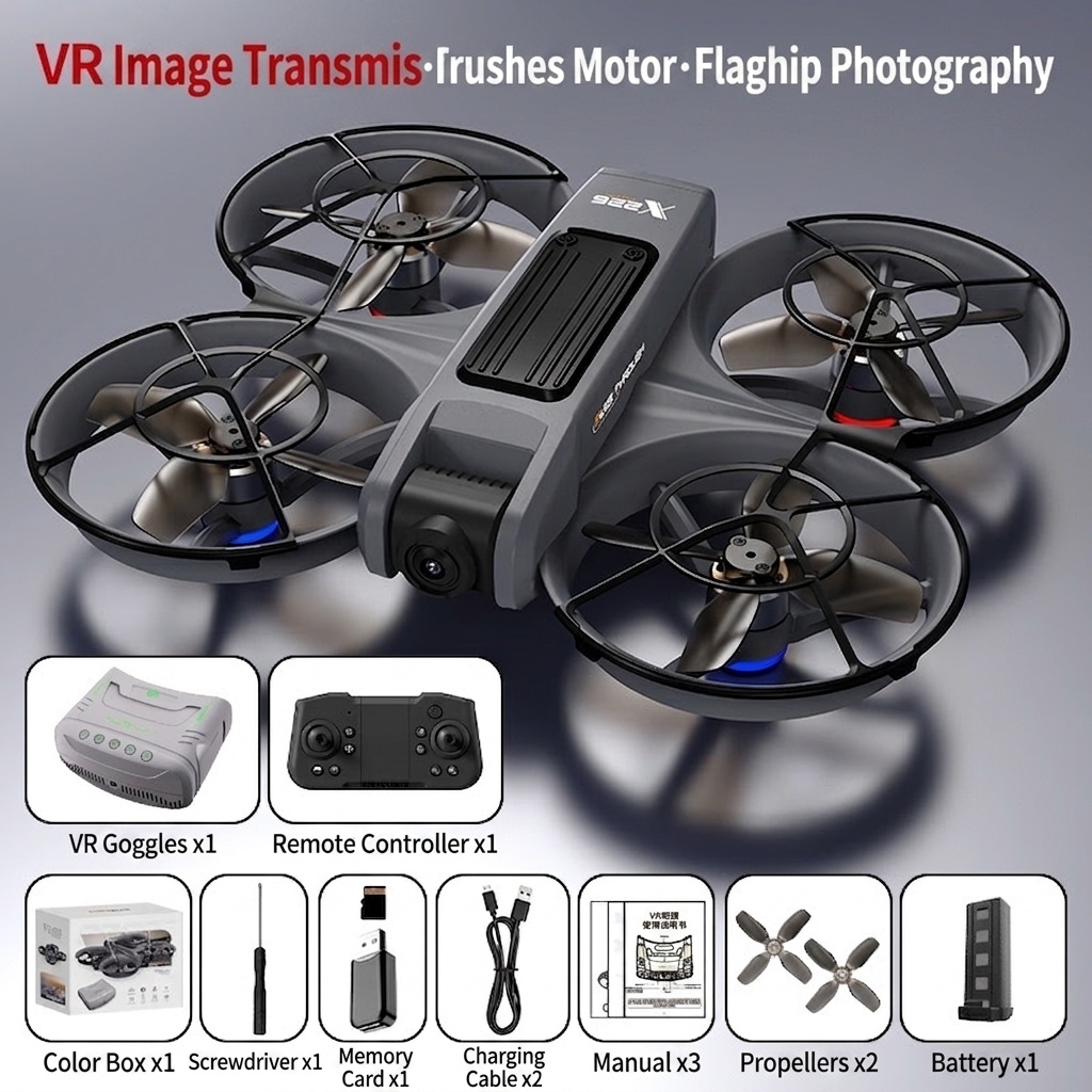X226 Brushless FPV Drone with VR Headset, HD Camera, Integrated Screen Remote, Foldable RC Quadcopter