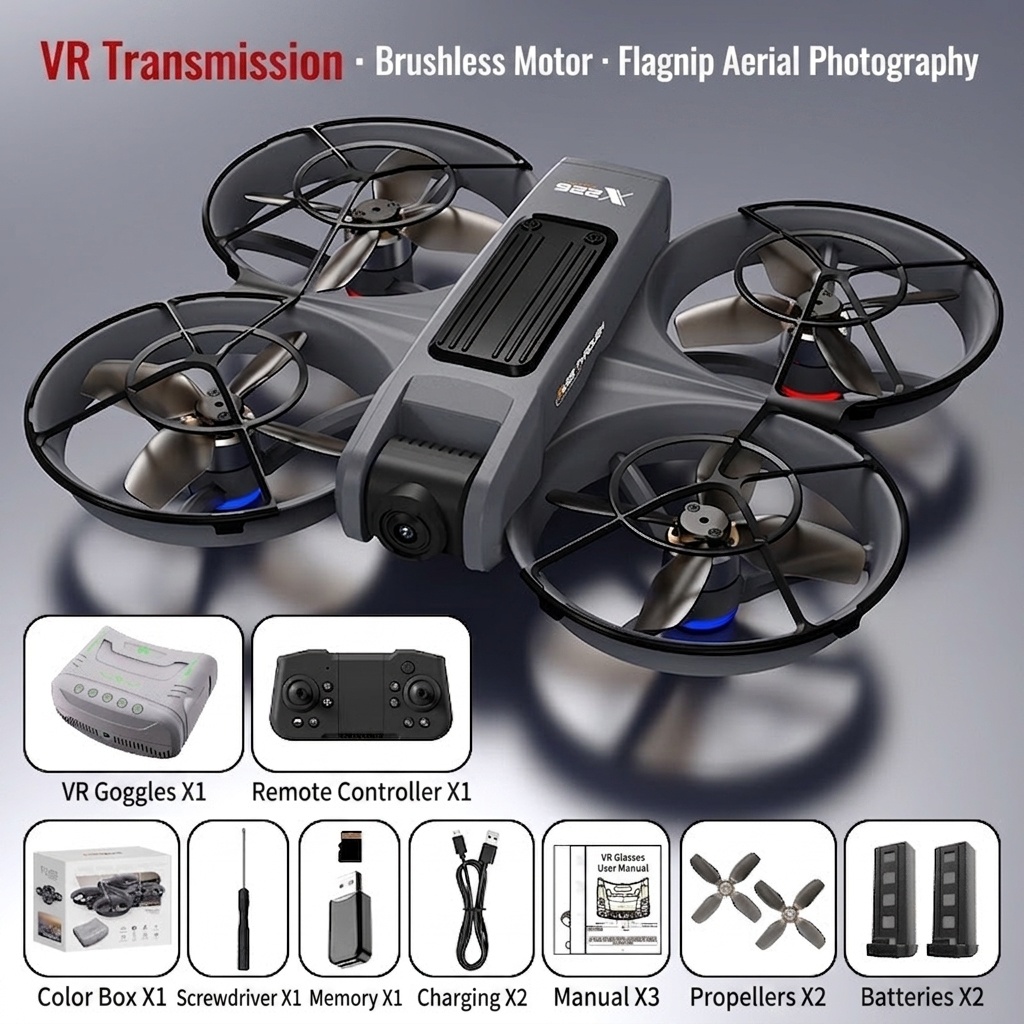 X226 Brushless FPV Drone with VR Headset, HD Camera, Integrated Screen Remote, Foldable RC Quadcopter