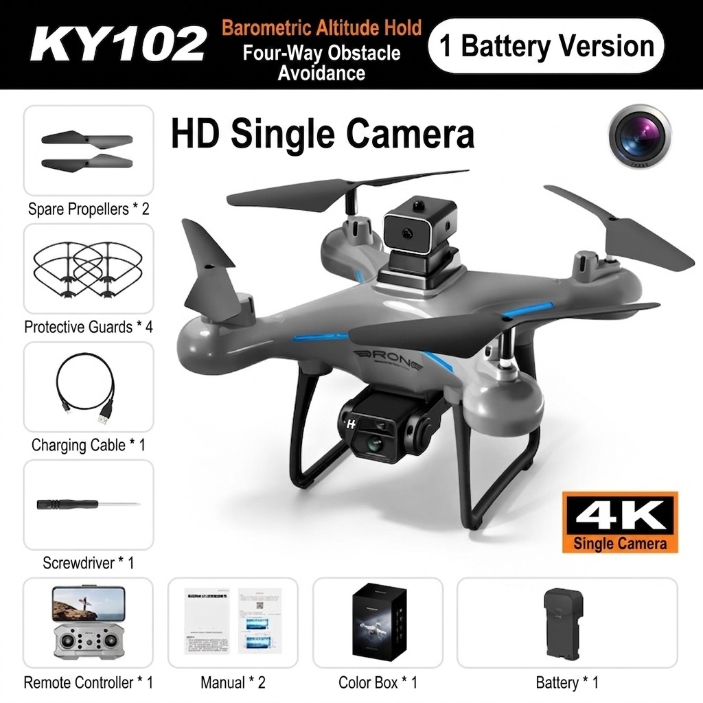 KY102 4K Drone with Dual Camera, Intelligent Obstacle Avoidance, Optical Flow Positioning, Foldable RC Quadcopter