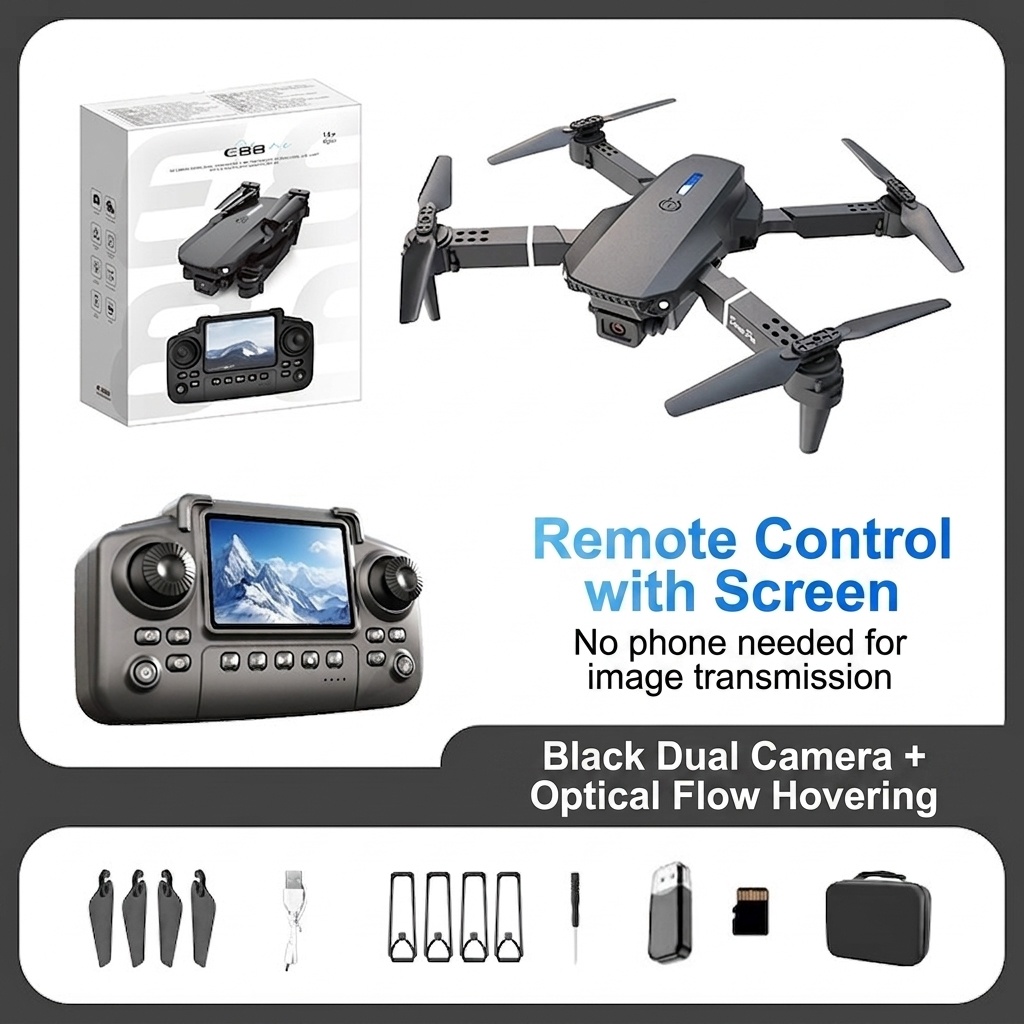 E88/E99 Foldable Drone with Dual HD Camera, Screen Remote Control, Optical Flow Positioning, RC Quadcopter