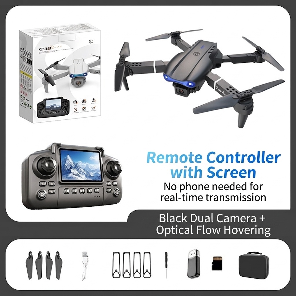 E88/E99 Foldable Drone with Dual HD Camera, Screen Remote Control, Optical Flow Positioning, RC Quadcopter