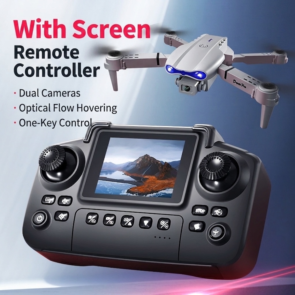 E88/E99 Foldable Drone with Dual HD Camera, Screen Remote Control, Optical Flow Positioning, RC Quadcopter