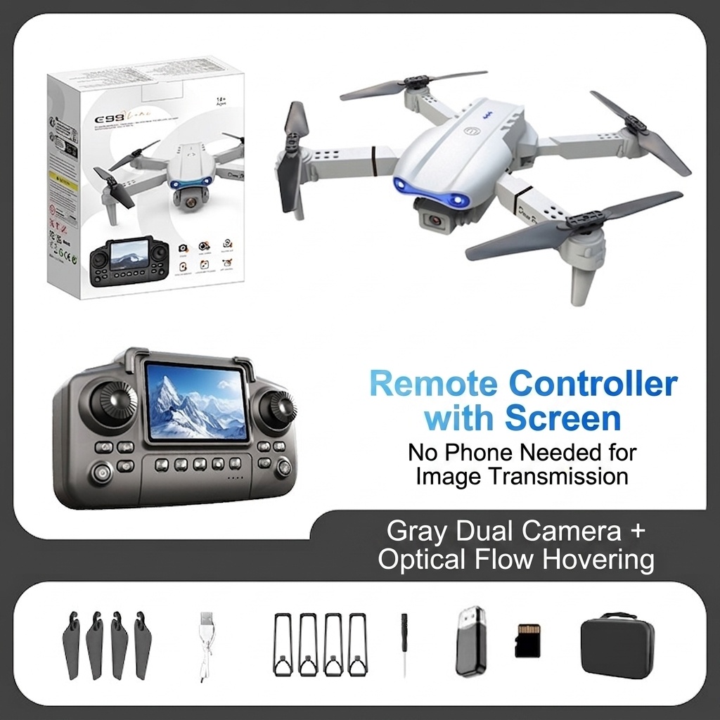 E88/E99 Foldable Drone with Dual HD Camera, Screen Remote Control, Optical Flow Positioning, RC Quadcopter