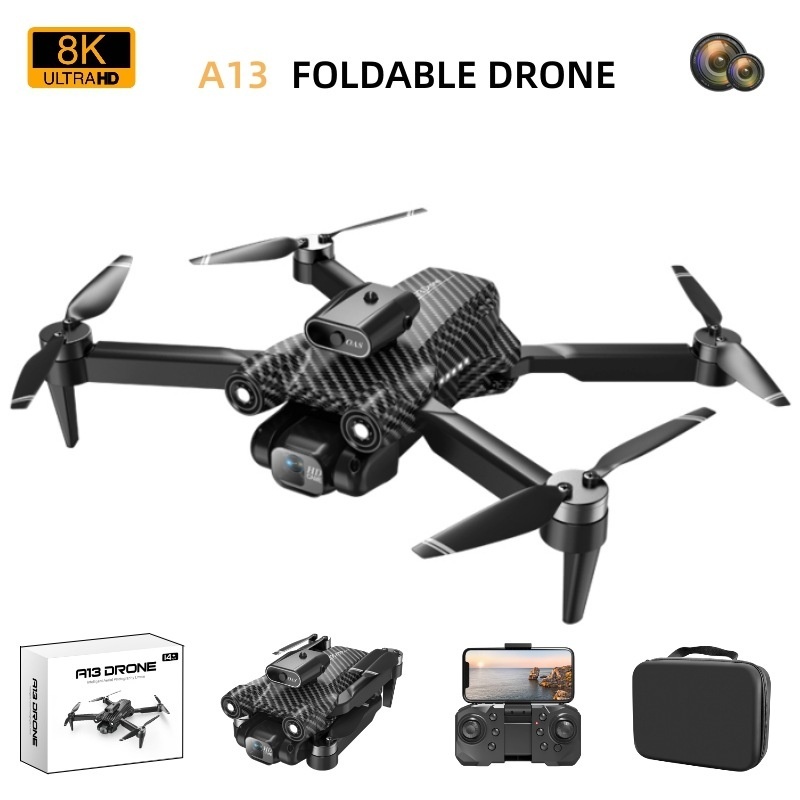A13 8K Ultra HD Foldable Drone with Dual Camera, 360° Laser Obstacle Avoidance, Brushless Motor, Optical Flow Positioning
