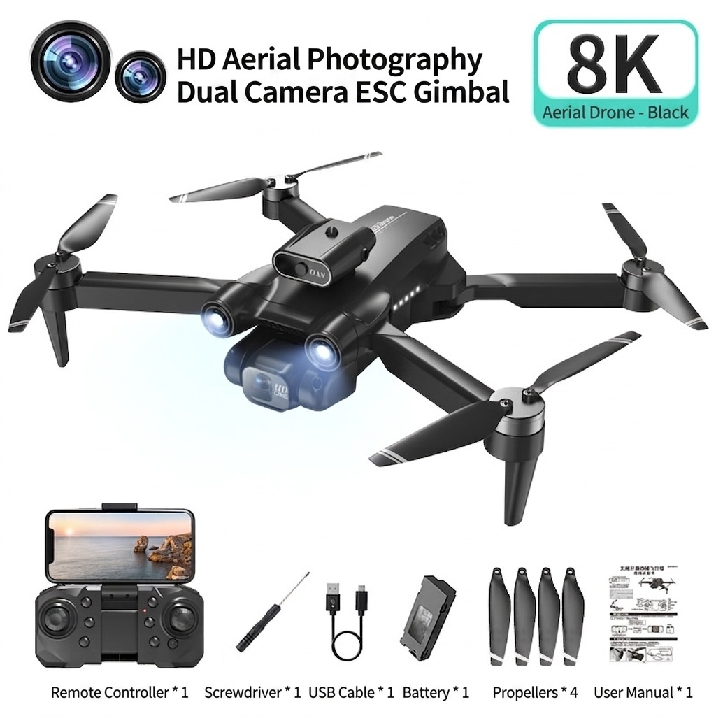A13 8K Ultra HD Foldable Drone with Dual Camera, 360° Laser Obstacle Avoidance, Brushless Motor, Optical Flow Positioning
