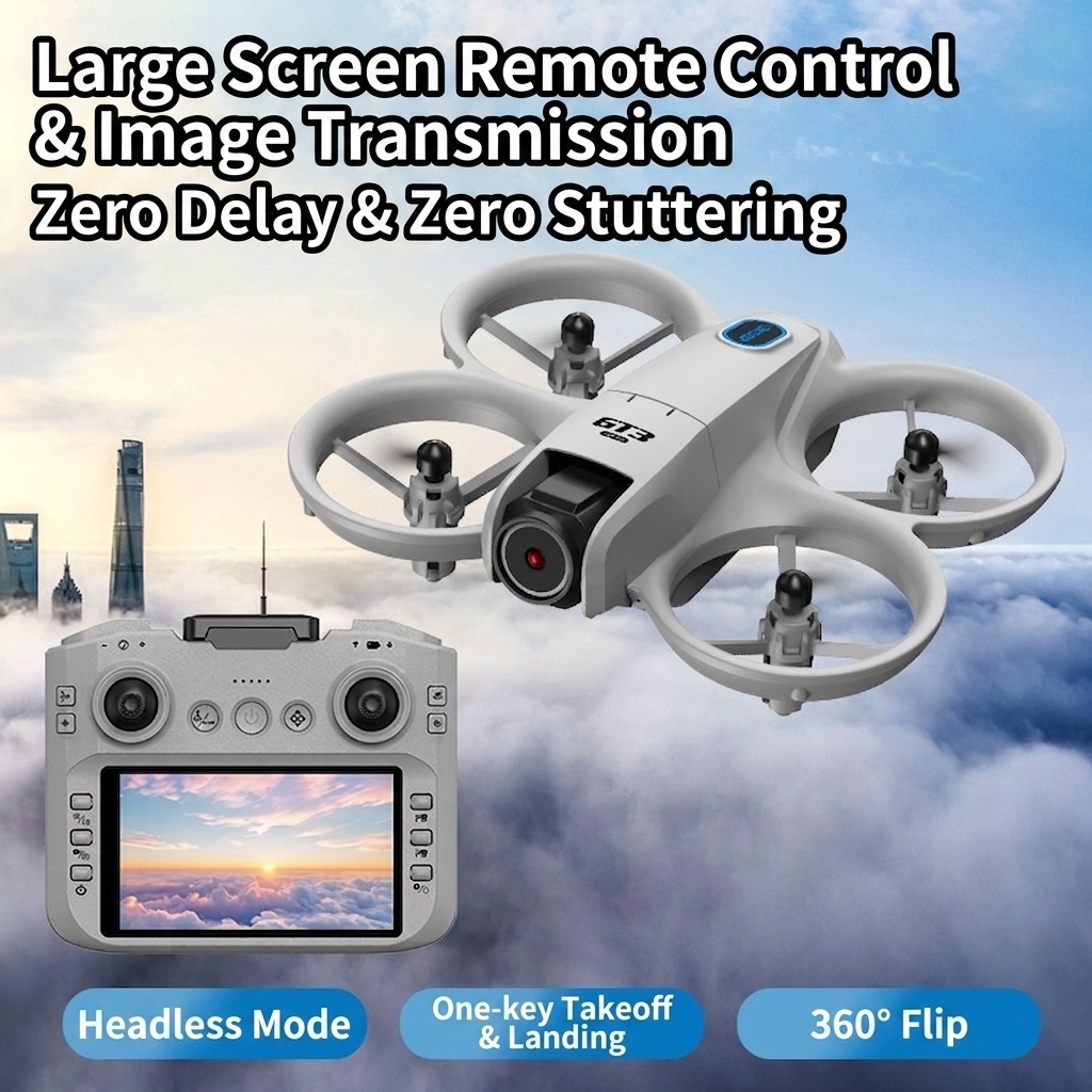 GT3 FPV Drone with HD Camera, Screen Remote Control, 180° Adjustable Lens, 360° Anti-Collision Quadcopter