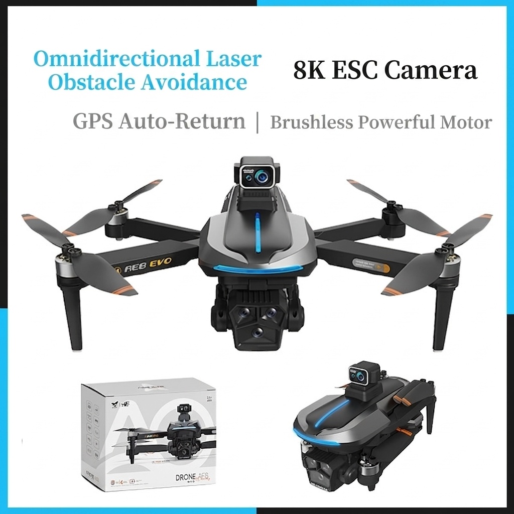 AE8 8K HD Drone with GPS Auto-Return, 360° Smart Laser Obstacle Avoidance, Brushless Motor, Optical Flow Hovering
