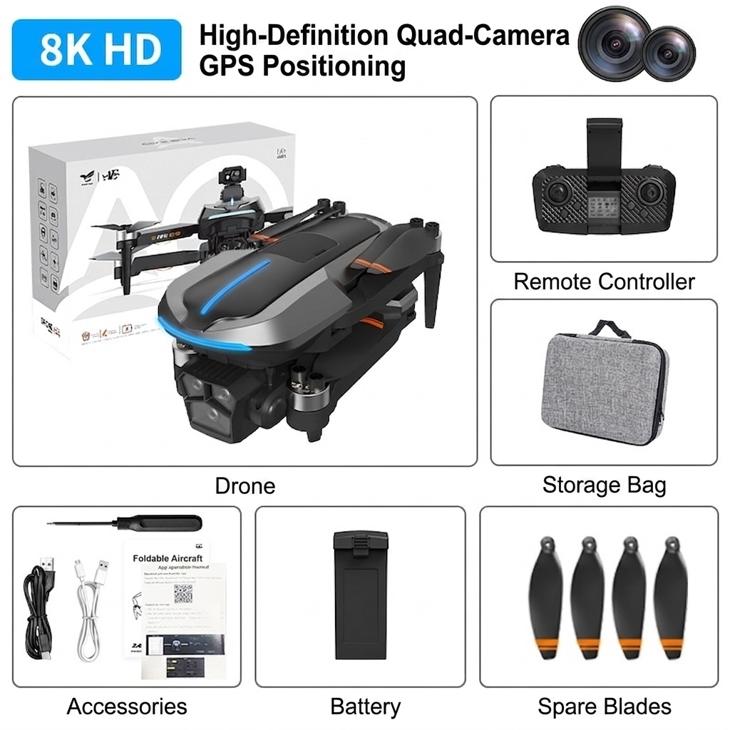 AE8 8K HD Drone with GPS Auto-Return, 360° Smart Laser Obstacle Avoidance, Brushless Motor, Optical Flow Hovering