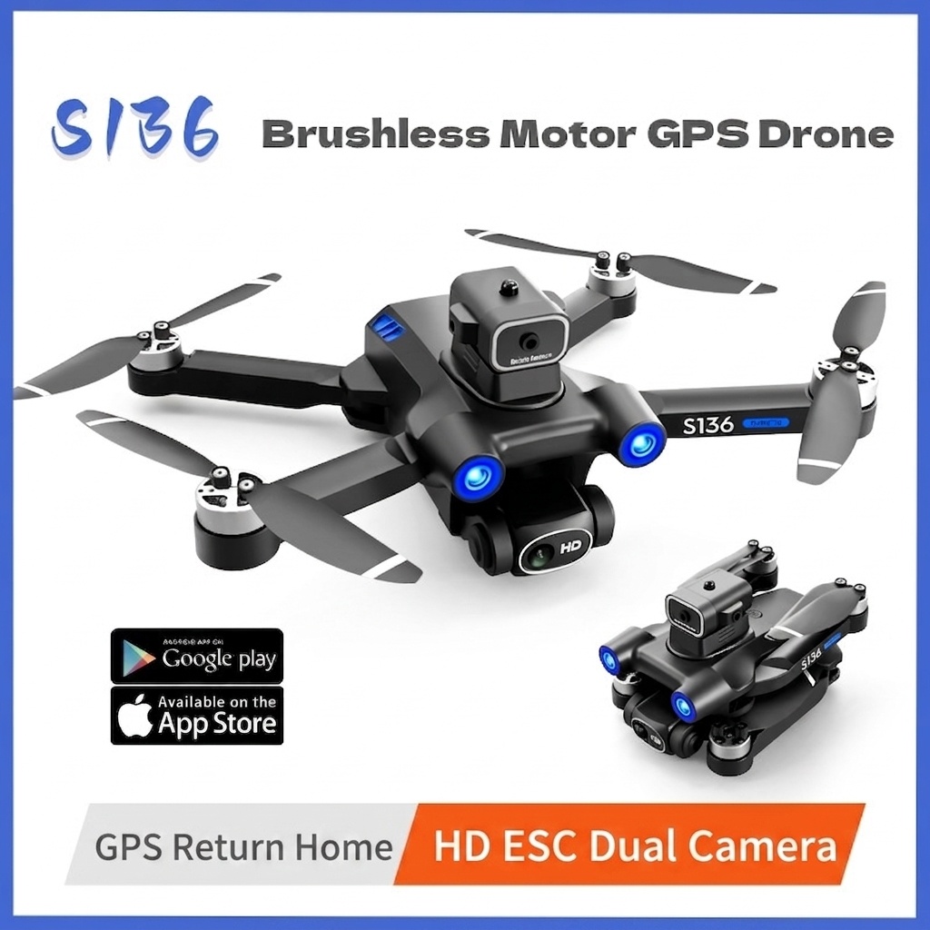S136 GPS Drone with HD Dual Camera, Brushless Motor, 360° Infrared Obstacle Avoidance, Smart Return-to-Home