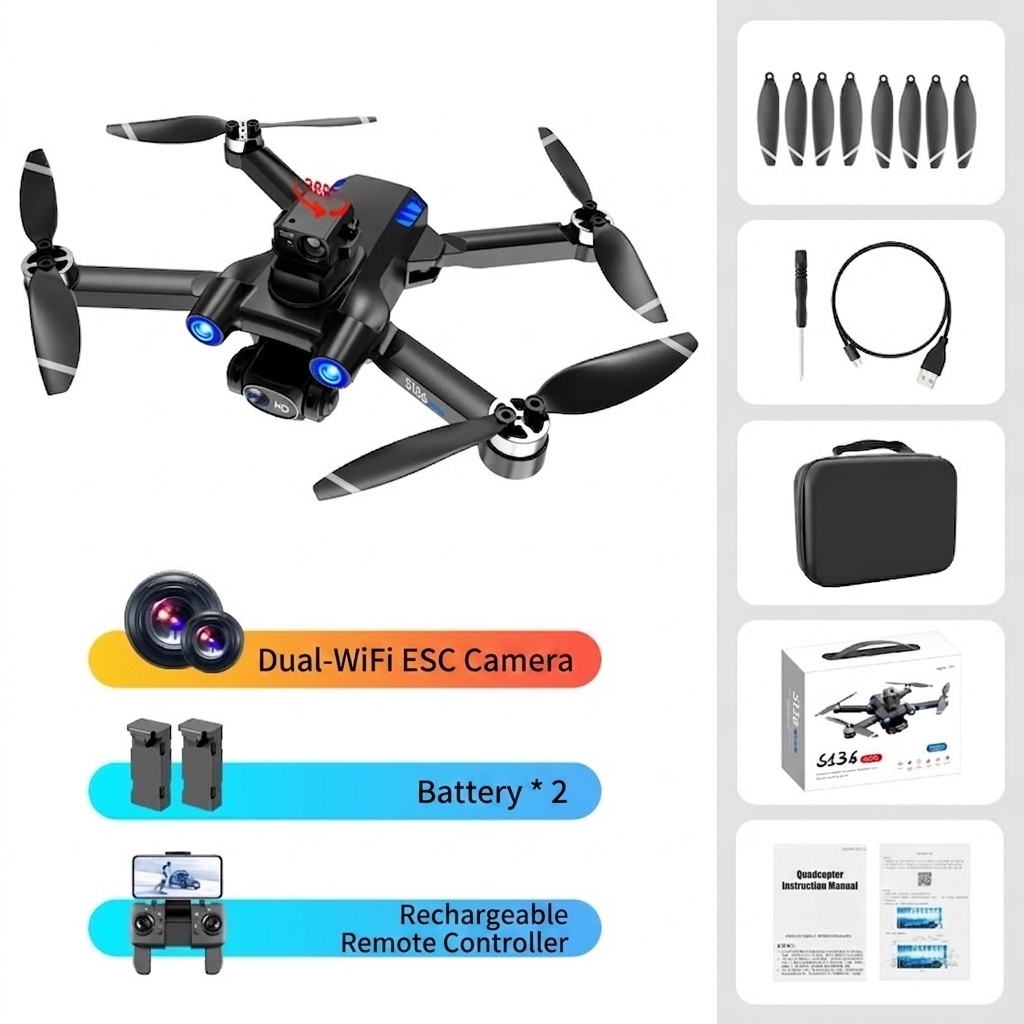 S136 GPS Drone with HD Dual Camera, Brushless Motor, 360° Infrared Obstacle Avoidance, Smart Return-to-Home