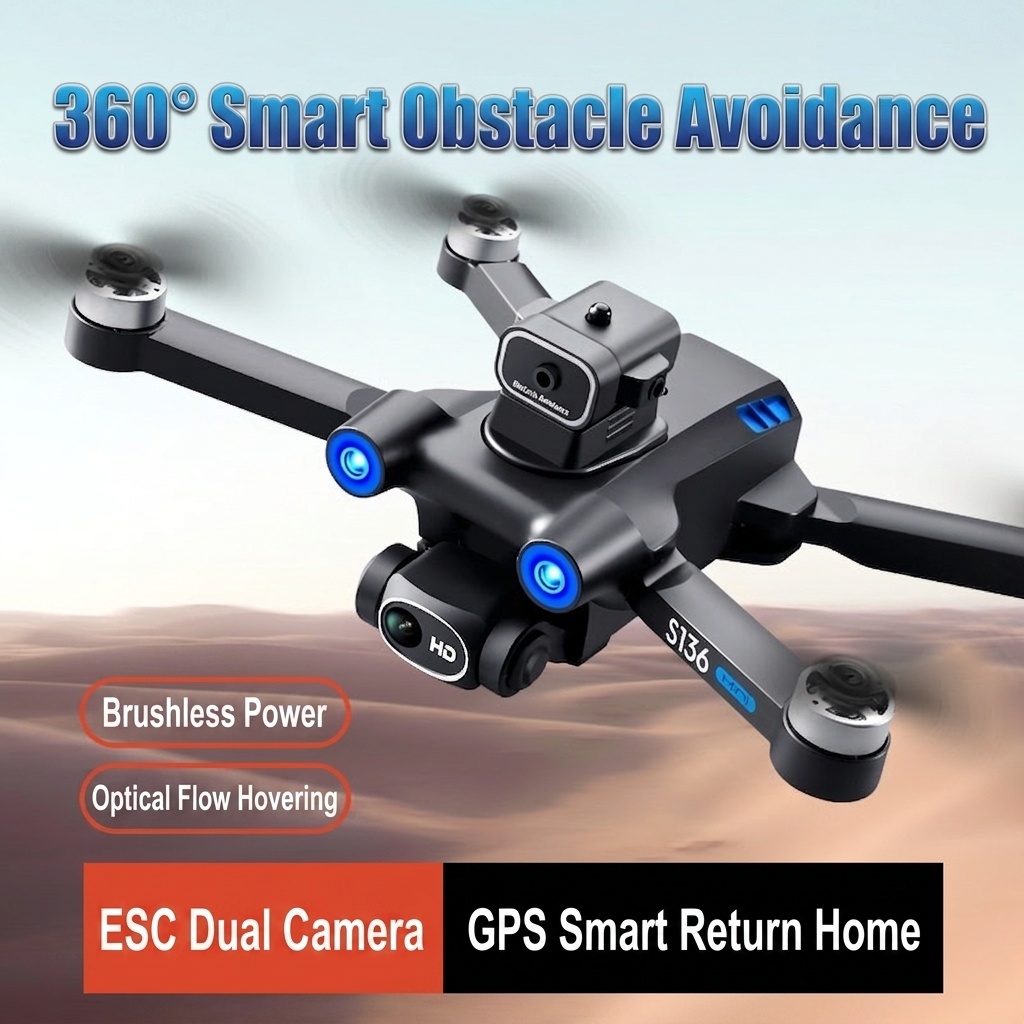 S136 GPS Drone with HD Dual Camera, Brushless Motor, 360° Infrared Obstacle Avoidance, Smart Return-to-Home