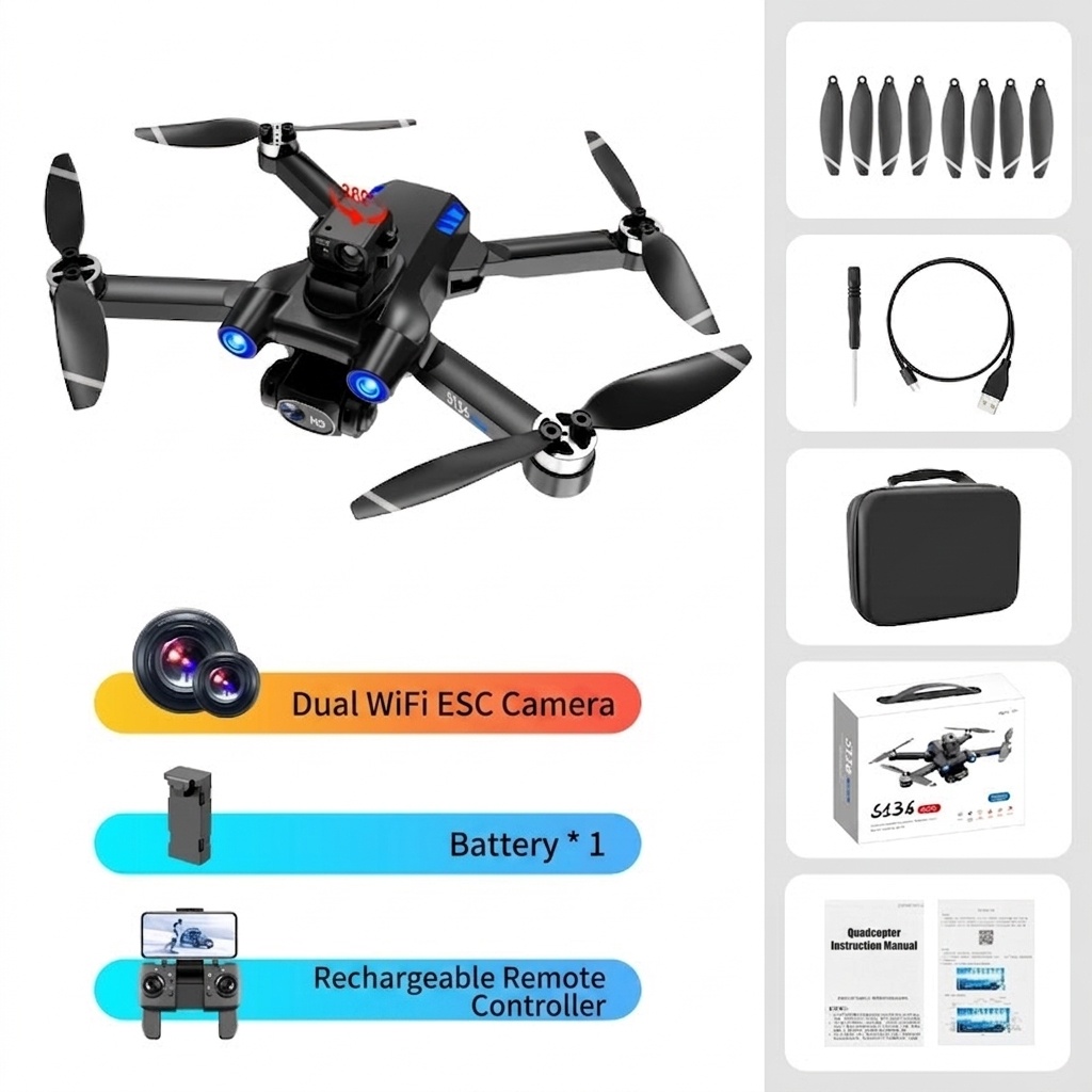 S136 GPS Drone with HD Dual Camera, Brushless Motor, 360° Infrared Obstacle Avoidance, Smart Return-to-Home