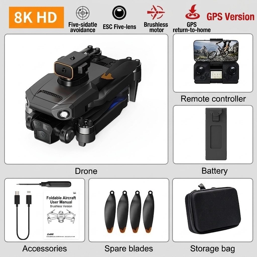 P8 Pro 8K HD GPS Drone with Brushless Motor, Optical Flow Positioning, Intelligent Obstacle Avoidance, Foldable Quadcopter