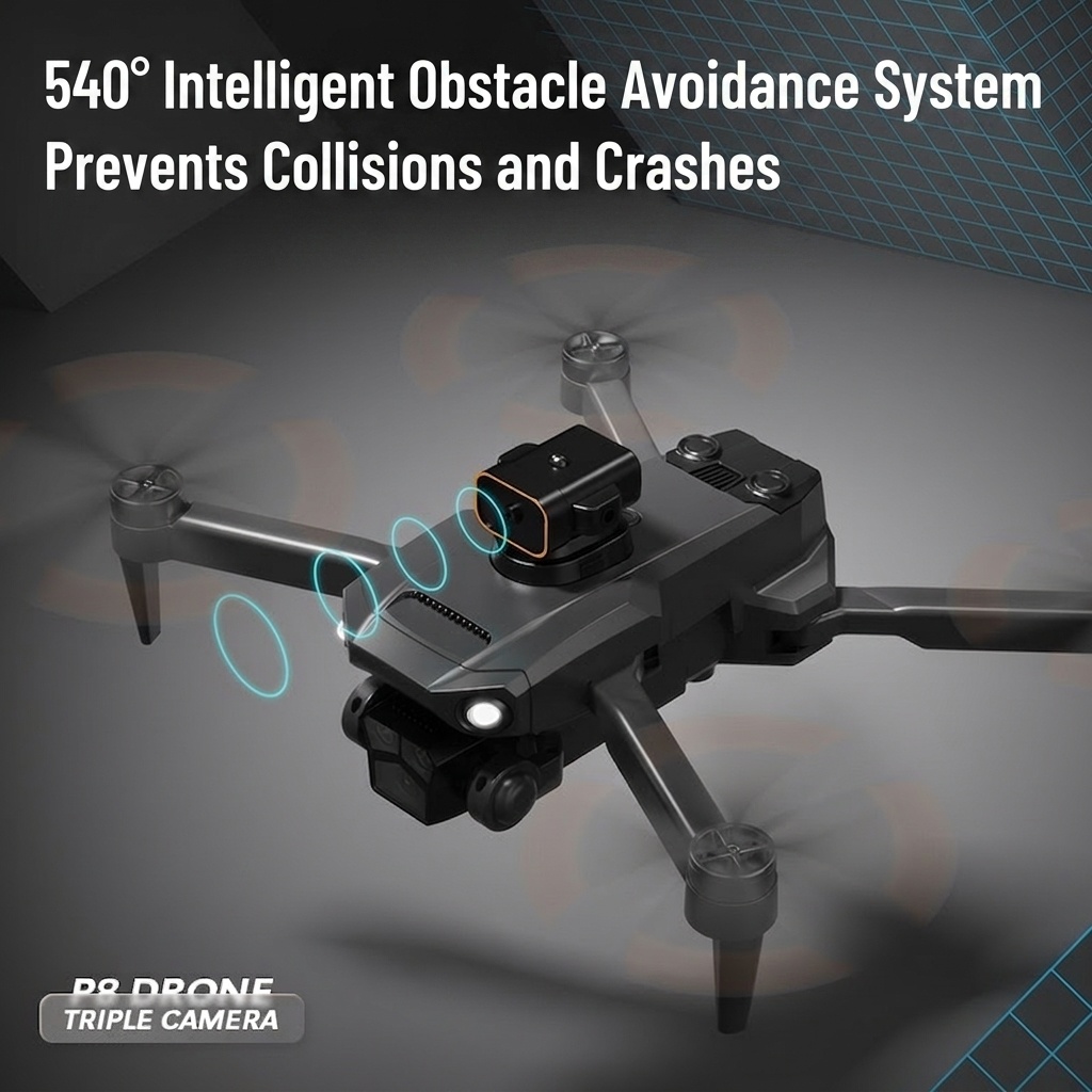 P8 Pro 8K HD GPS Drone with Brushless Motor, Optical Flow Positioning, Intelligent Obstacle Avoidance, Foldable Quadcopter