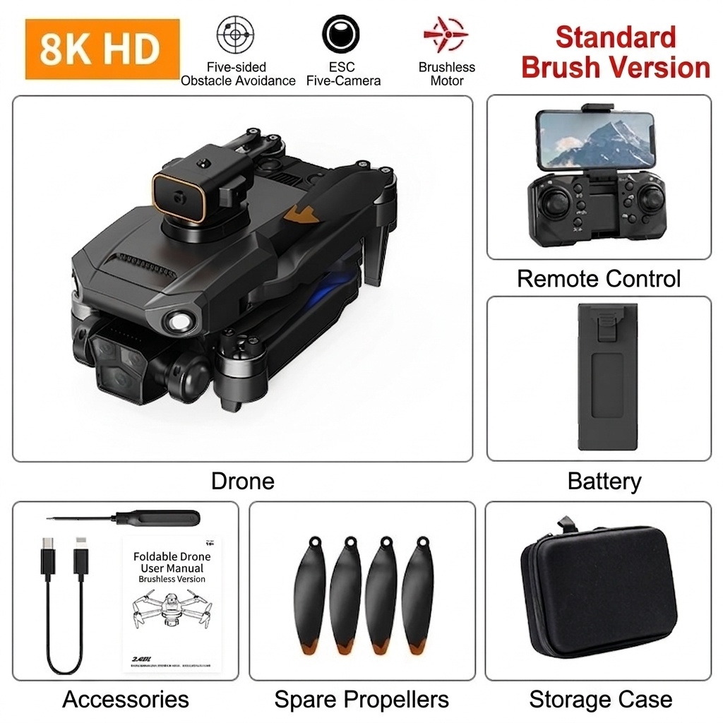 P8 Pro 8K HD GPS Drone with Brushless Motor, Optical Flow Positioning, Intelligent Obstacle Avoidance, Foldable Quadcopter