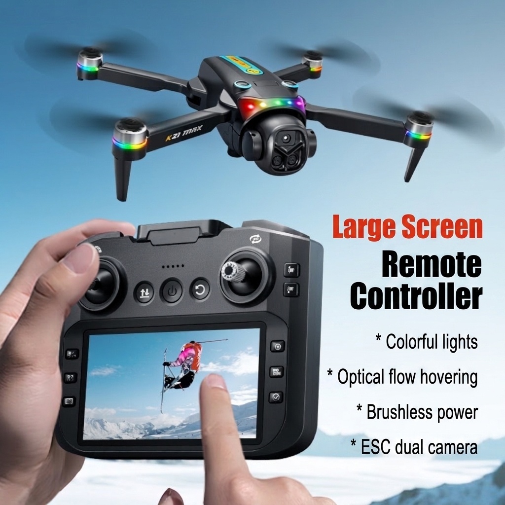 K21 MAX 4K Drone with 4.3-inch Screen Remote, Optical Flow Positioning, Vibrant RGB Lights, Foldable RC Quadcopter