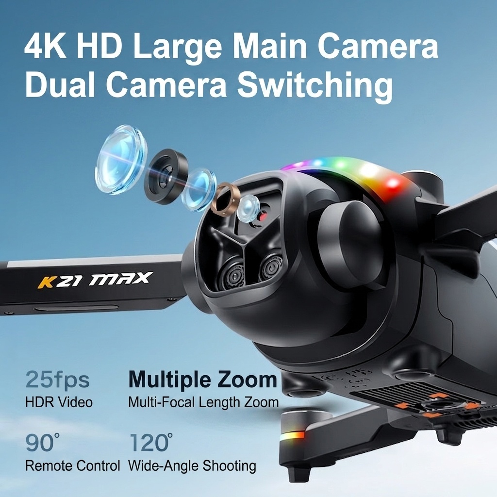 K21 MAX 4K Drone with 4.3-inch Screen Remote, Optical Flow Positioning, Vibrant RGB Lights, Foldable RC Quadcopter