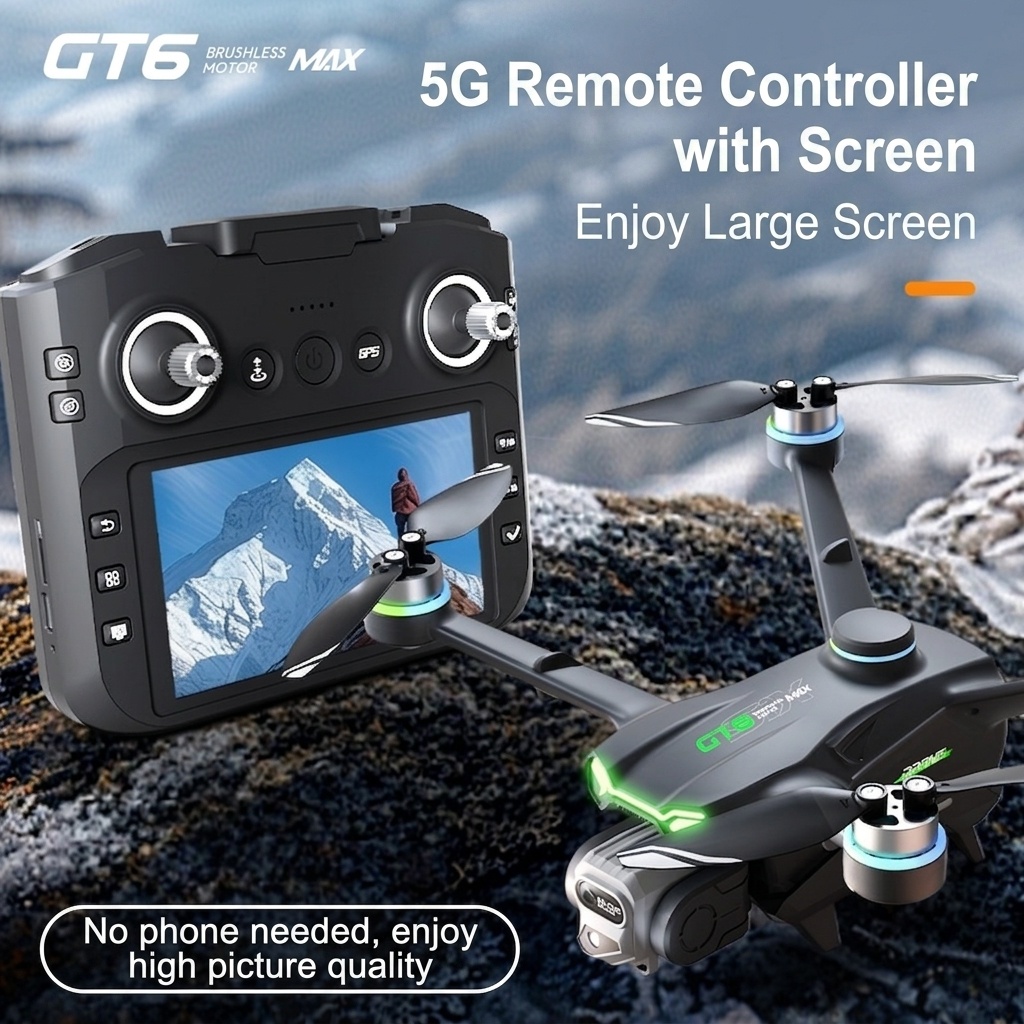GT6 MAX GPS Drone with 5G FPV, 4K HD Camera, Built-in Screen Remote, Brushless Motor, 360° Obstacle Avoidance