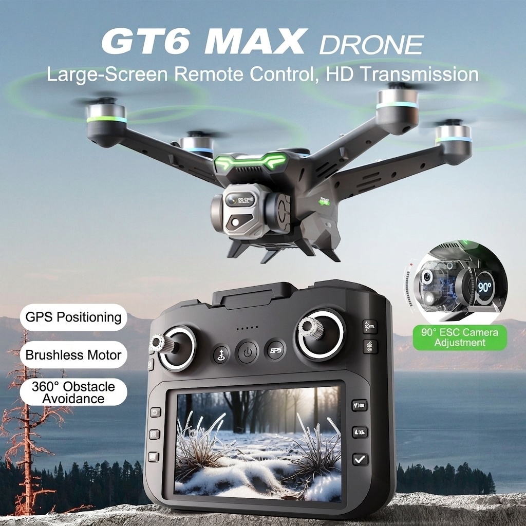 GT6 MAX GPS Drone with 5G FPV, 4K HD Camera, Built-in Screen Remote, Brushless Motor, 360° Obstacle Avoidance