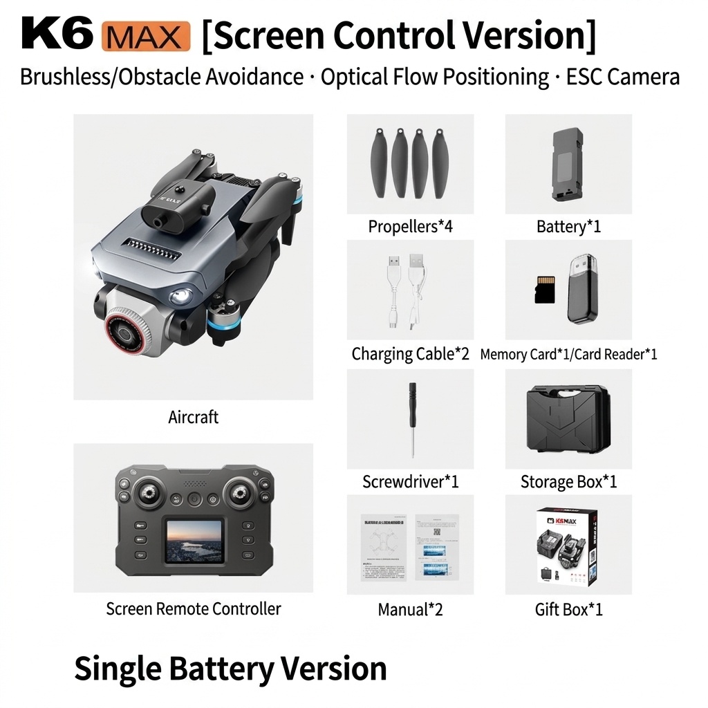 K6 Max Drone with 4K Camera, GPS Positioning, Screen-Equipped Remote Control, Brushless Motor, Obstacle Avoidance
