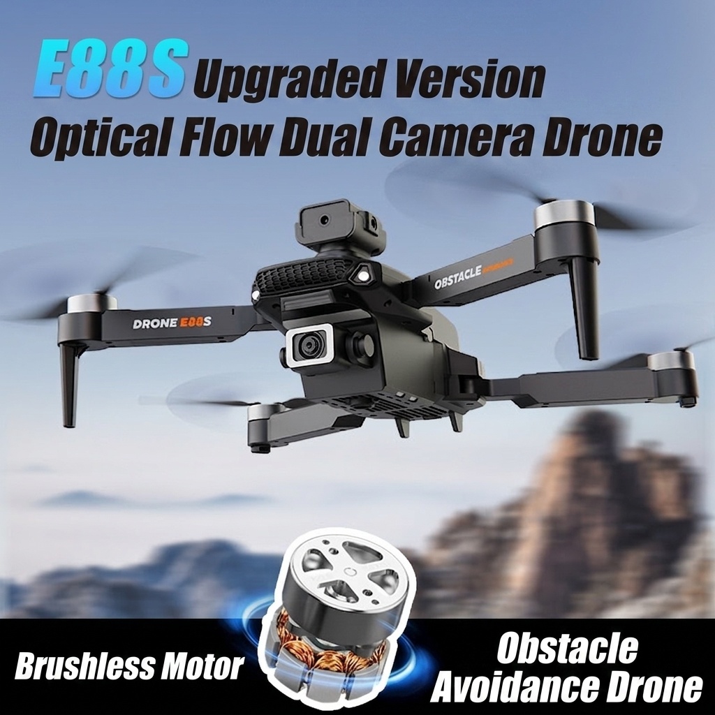 E88S Brushless Drone with Dual HD Camera, Optical Flow Positioning, 360° Obstacle Avoidance, Foldable RC Quadcopter