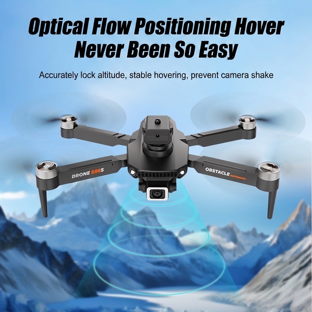 E88S Brushless Drone with Dual HD Camera, Optical Flow Positioning, 360° Obstacle Avoidance, Foldable RC Quadcopter