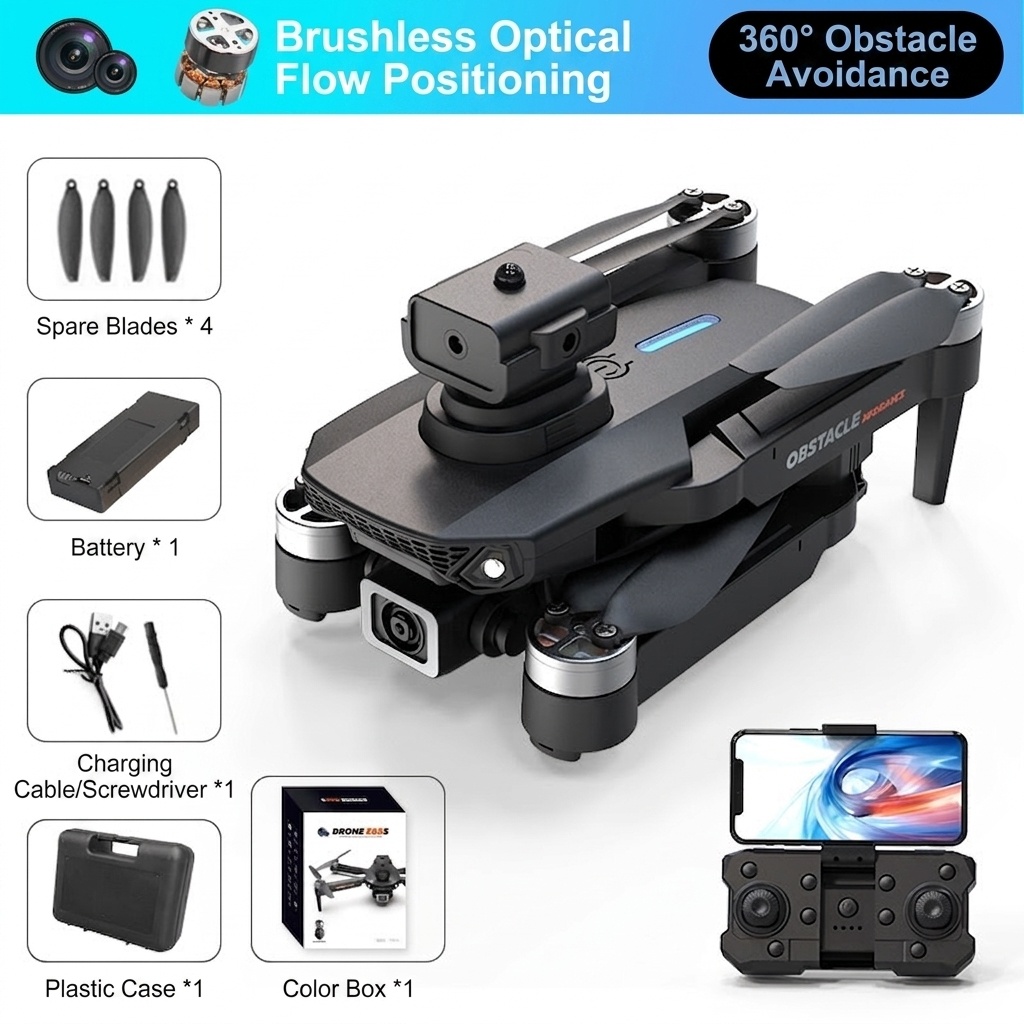 E88S Brushless Drone with Dual HD Camera, Optical Flow Positioning, 360° Obstacle Avoidance, Foldable RC Quadcopter