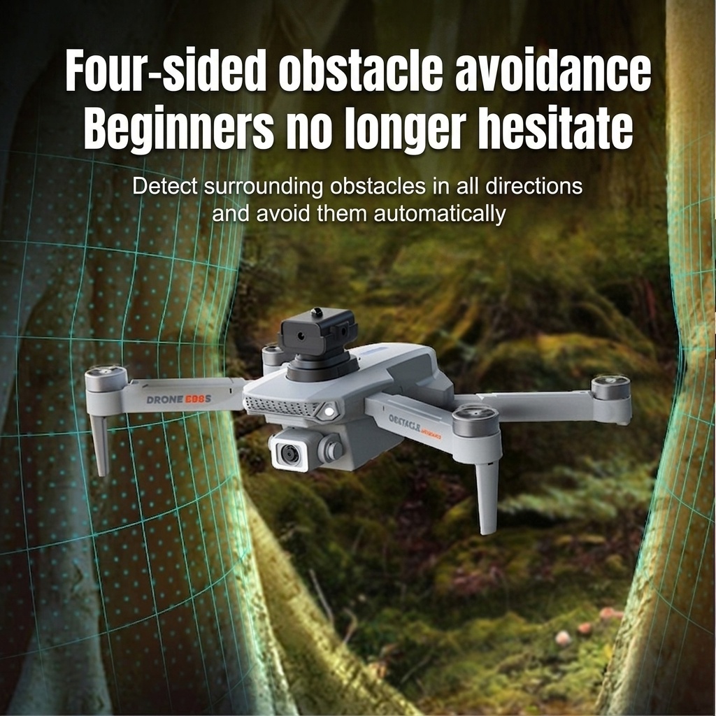 E88S Brushless Drone with Dual HD Camera, Optical Flow Positioning, 360° Obstacle Avoidance, Foldable RC Quadcopter