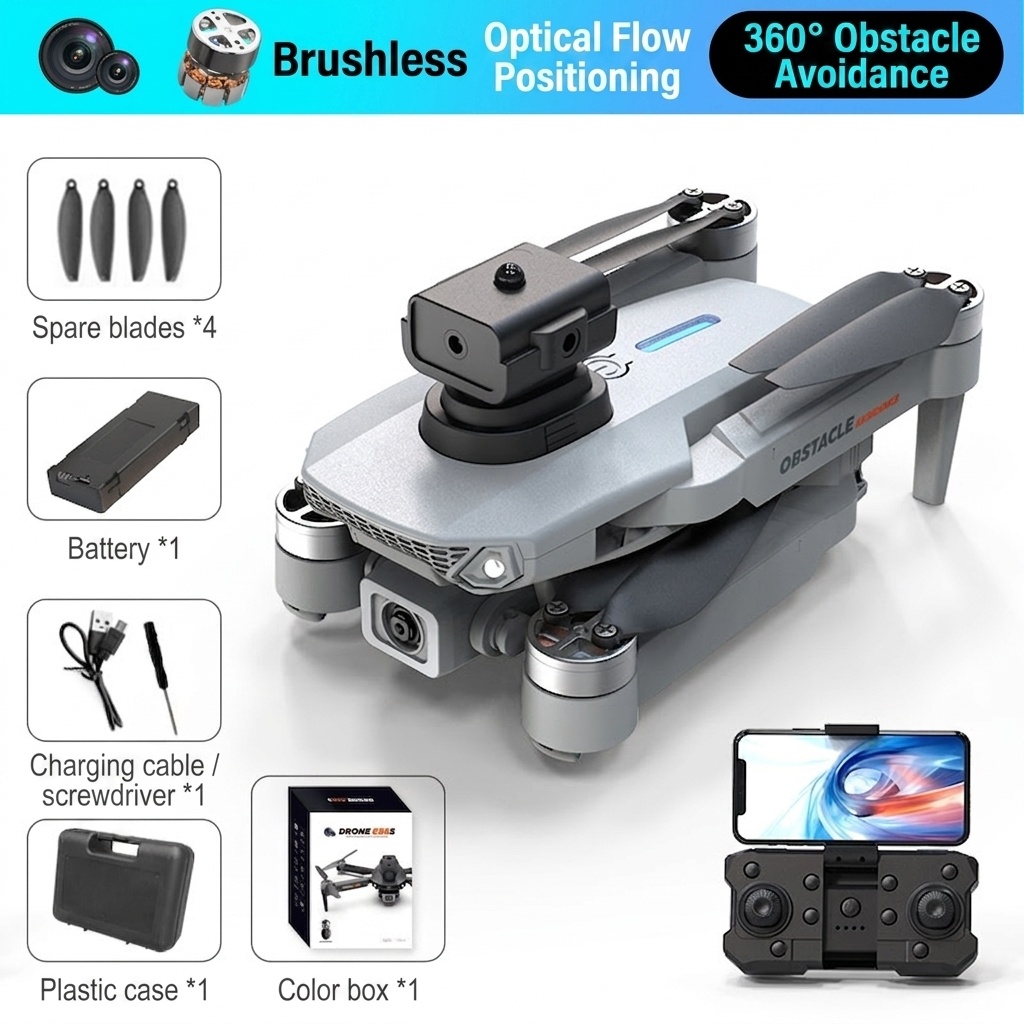 E88S Brushless Drone with Dual HD Camera, Optical Flow Positioning, 360° Obstacle Avoidance, Foldable RC Quadcopter