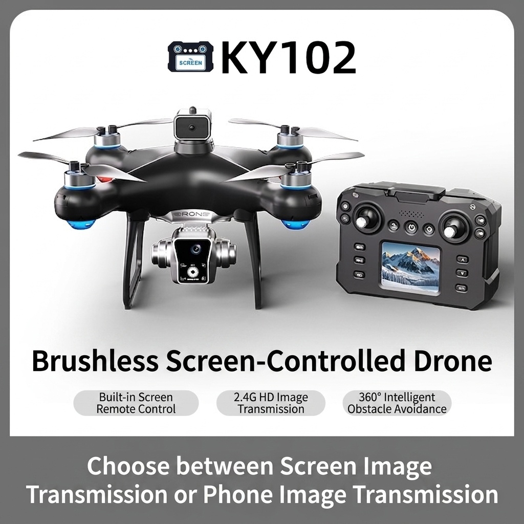 KY102 4K Drone with Screen Remote Control, 360° Intelligent Obstacle Avoidance, Brushless Motor, Foldable Quadcopter
