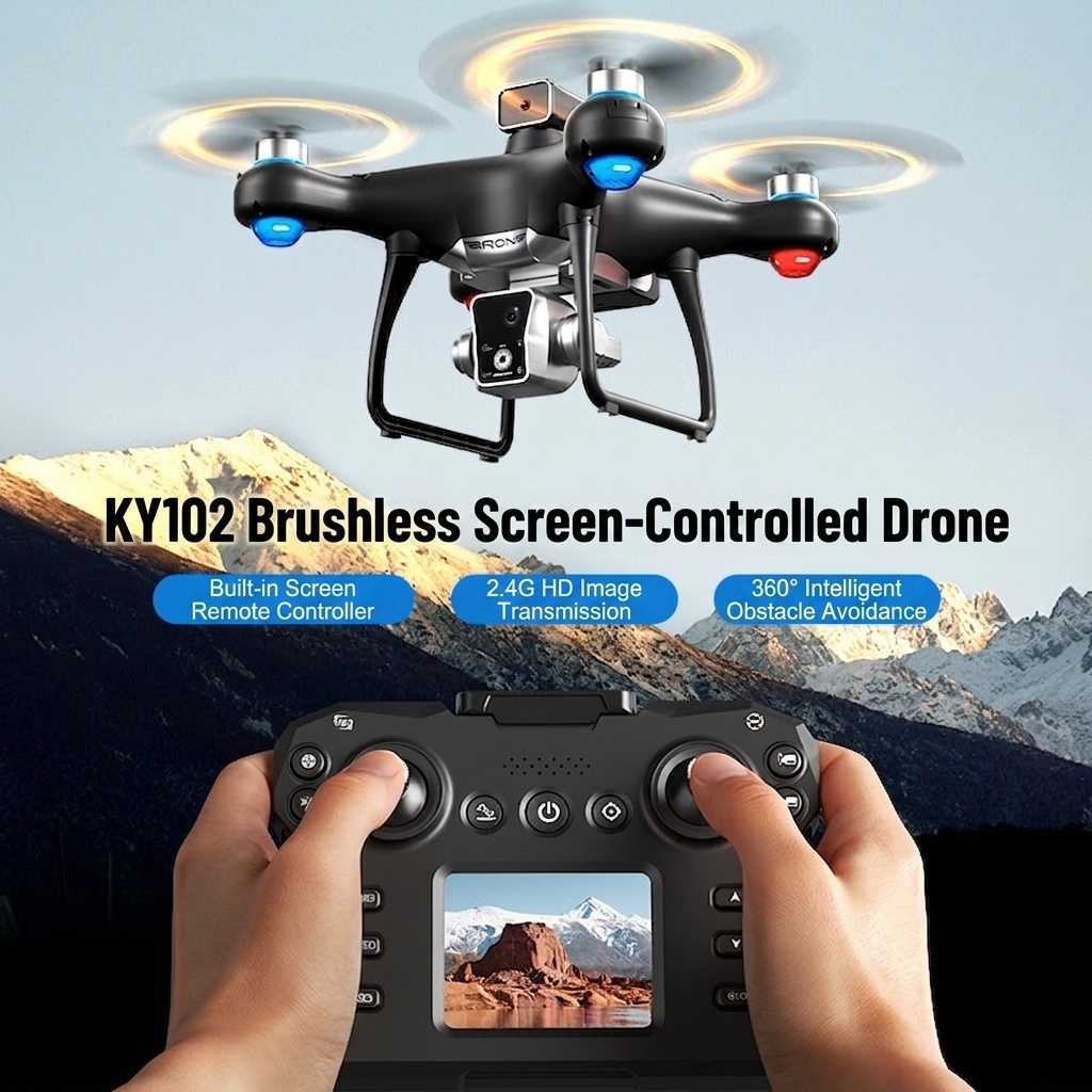 KY102 4K Drone with Screen Remote Control, 360° Intelligent Obstacle Avoidance, Brushless Motor, Foldable Quadcopter