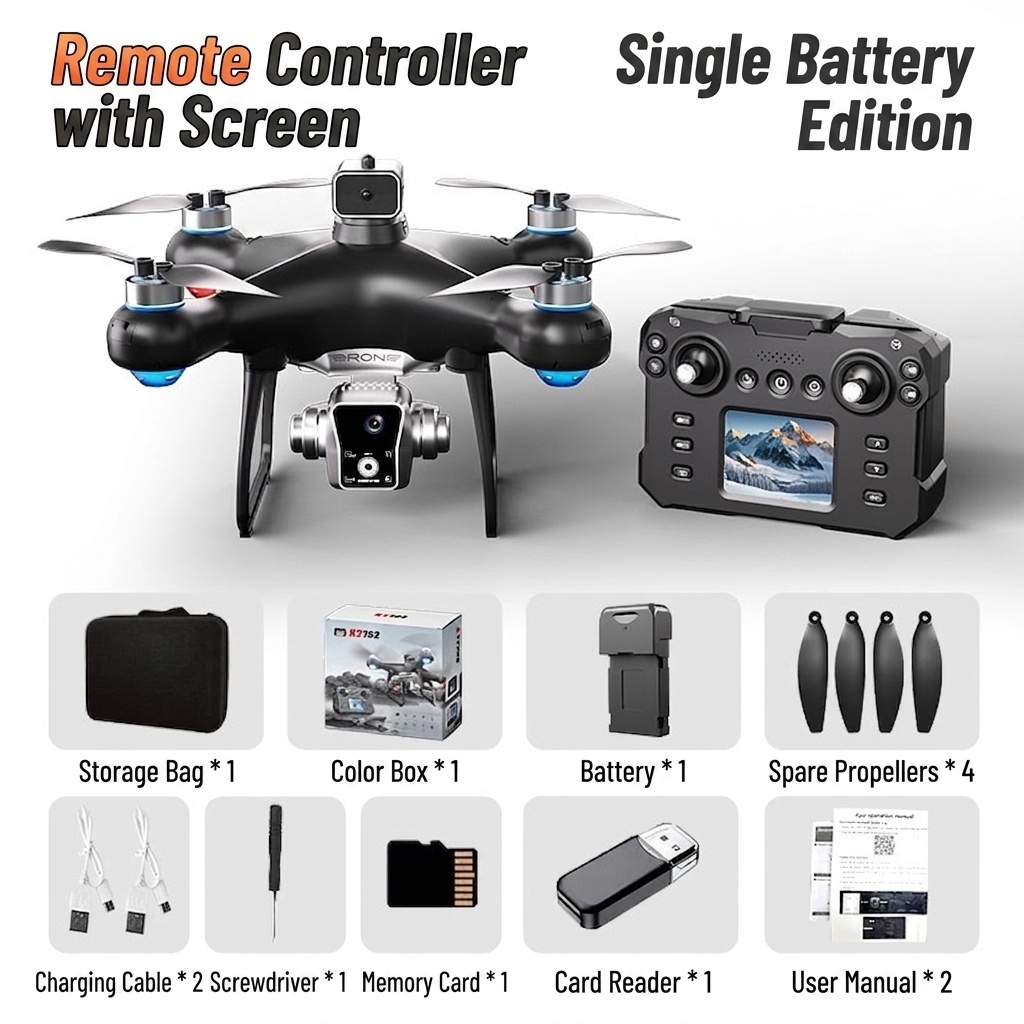 KY102 4K Drone with Screen Remote Control, 360° Intelligent Obstacle Avoidance, Brushless Motor, Foldable Quadcopter