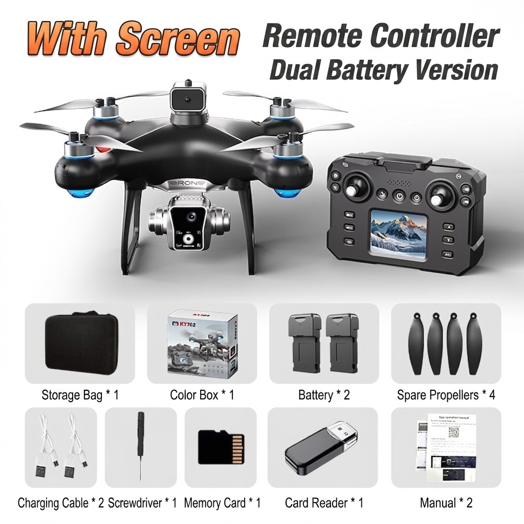 KY102 4K Drone with Screen Remote Control, 360° Intelligent Obstacle Avoidance, Brushless Motor, Foldable Quadcopter