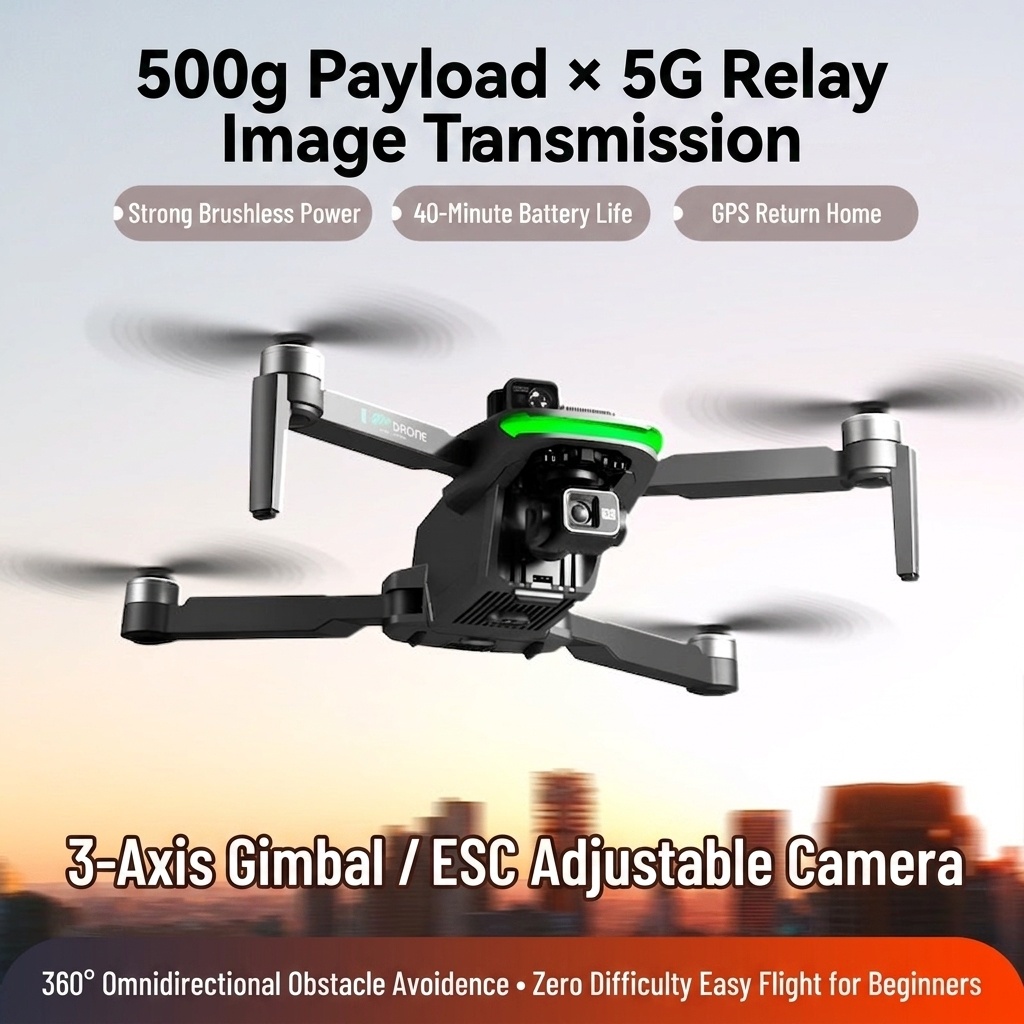 S155 GPS 5G Drone with 4K Camera, 3-Axis Gimbal, 360° Obstacle Avoidance, 500g Payload Capacity, 40-Min Flight Time