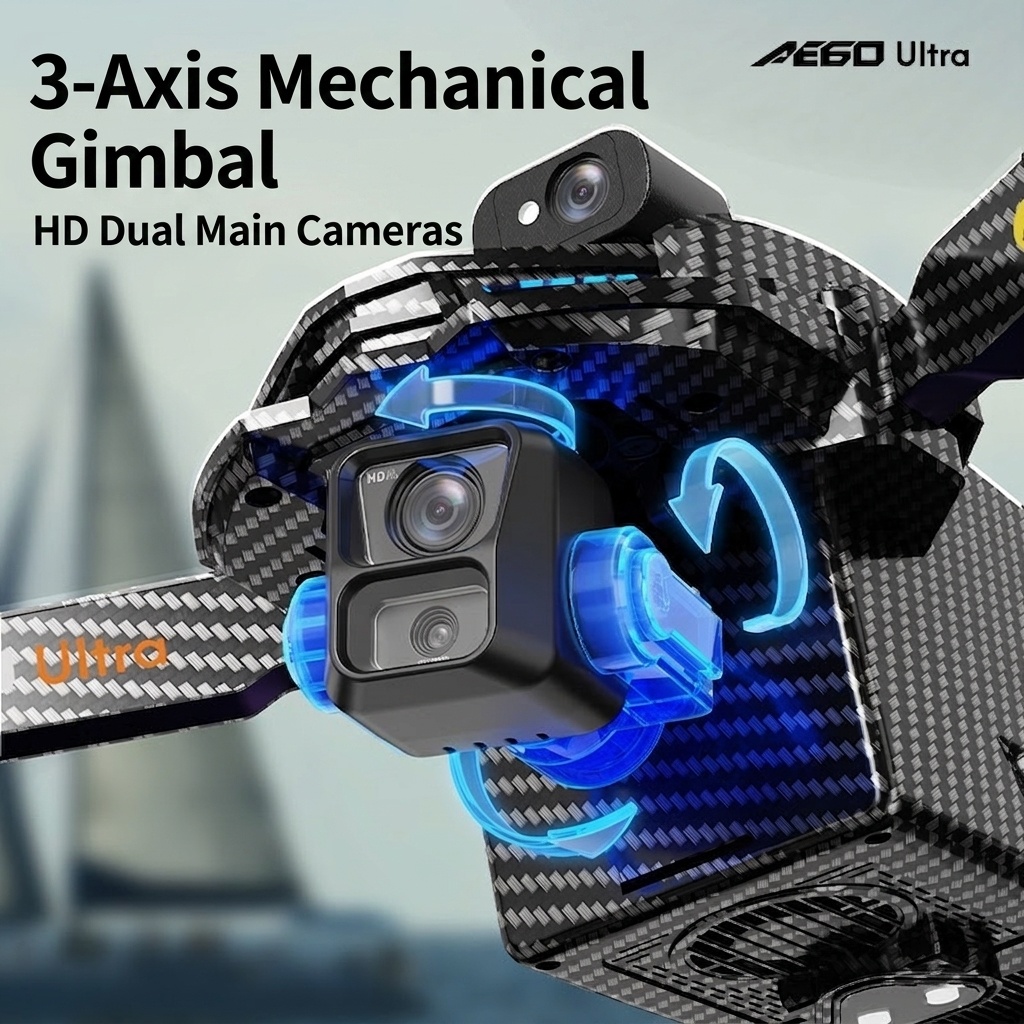 AE60 Brushless Drone with 4K Camera, GPS Return, 7.2-inch Large Screen Remote, 3-Axis Gimbal, Long Range FPV