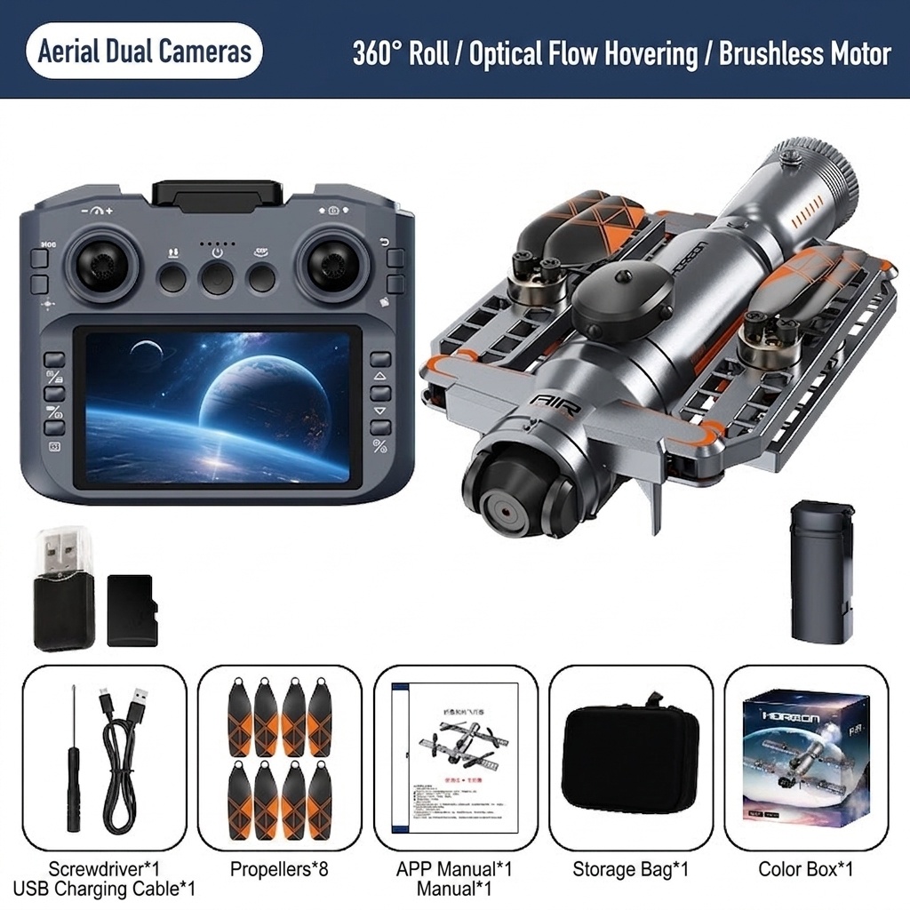 AE22 Brushless Drone with 4K Camera, Infrared Obstacle Avoidance, 4.3-inch FPV Screen Remote, Foldable RC Quadcopter
