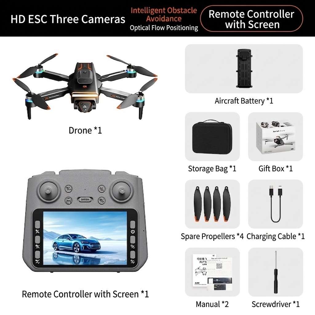 M6 Brushless Drone with 4K Camera, Intelligent Obstacle Avoidance, GPS Positioning, 4.3-inch Screen Remote, Long Flight Time