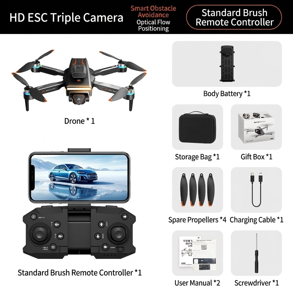 M6 Brushless Drone with 4K Camera, Intelligent Obstacle Avoidance, GPS Positioning, 4.3-inch Screen Remote, Long Flight Time
