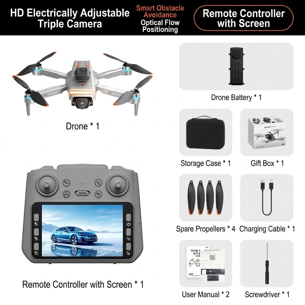 M6 Brushless Drone with 4K Camera, Intelligent Obstacle Avoidance, GPS Positioning, 4.3-inch Screen Remote, Long Flight Time