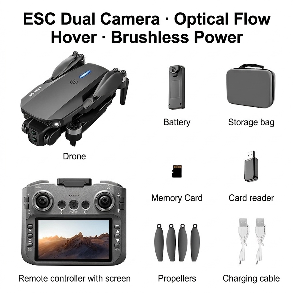 E88 GT Brushless Drone with HD Camera, Optical Flow Positioning, FPV RC Quadcopter, Screen Remote Control