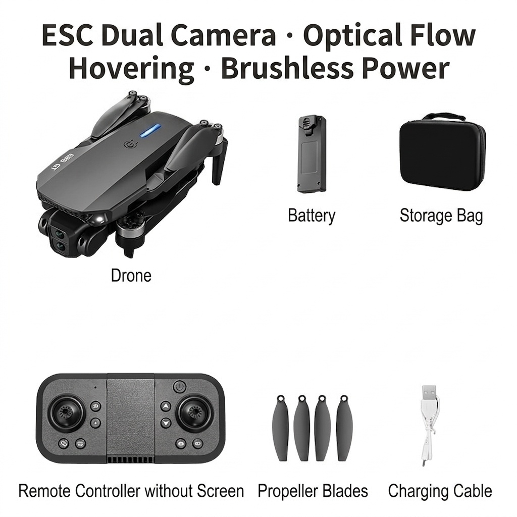 E88 GT Brushless Drone with HD Camera, Optical Flow Positioning, FPV RC Quadcopter, Screen Remote Control