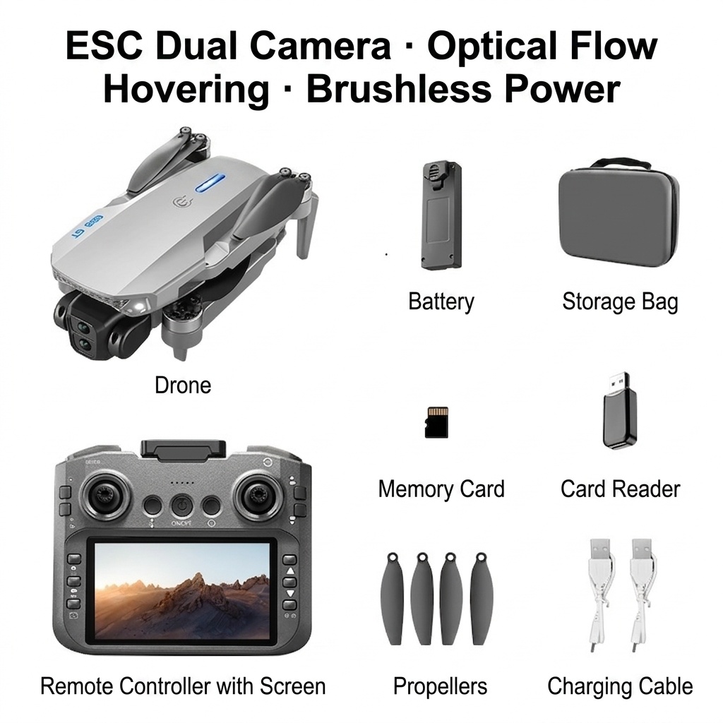 E88 GT Brushless Drone with HD Camera, Optical Flow Positioning, FPV RC Quadcopter, Screen Remote Control